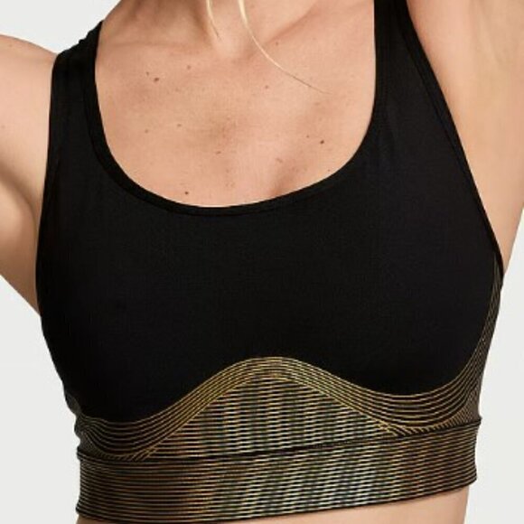 NWT - Victoria's Secret Player Shine Black and Gold Sports Bra - Size: Large - Picture 4 of 7